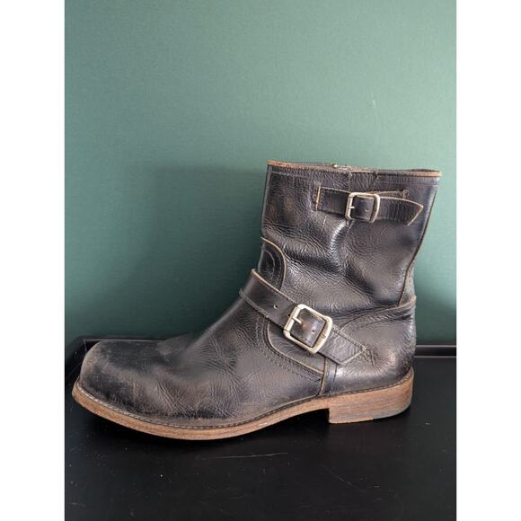 Vintage Frye Black Leather Ankle Zip Bucke Motorcycle Boots USA Men's 8 1/2D - Picture 9 of 16